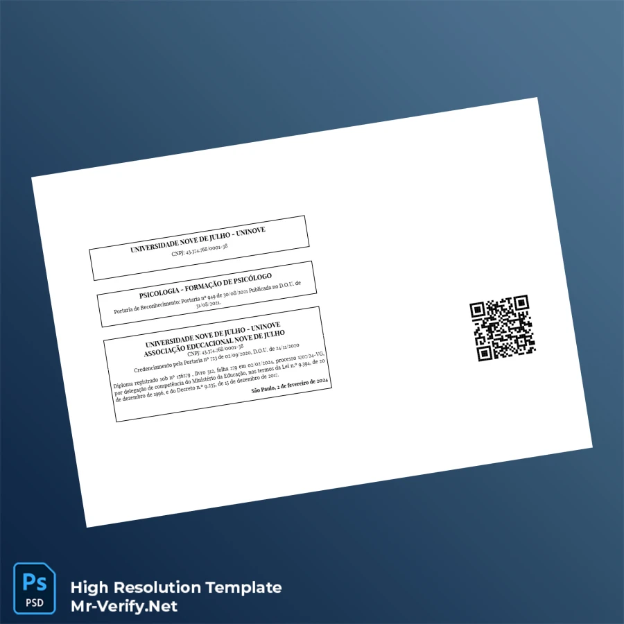 Brazil Universidade Nove de Julho Bachelor of Psychology Template – Fully Editable & High Resolution 2 Page Brazil Universidade Nove de Julho Bachelor of Psychology Template – Fully Editable & High Resolution 2 Page