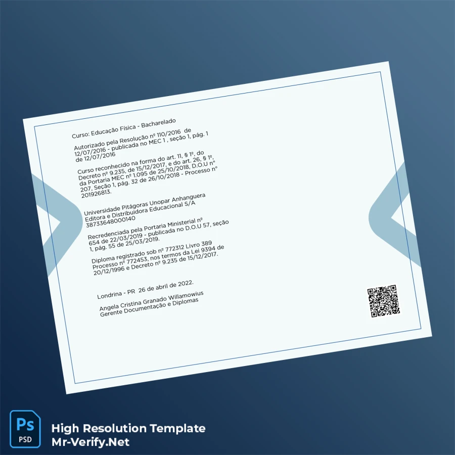 Brazil Universidade Pitágoras Unopar Anhanguera Bachelor of Physical Education Template – Fully Editable High Resolution 2 Page Brazil Universidade Pitágoras Unopar Anhanguera Bachelor of Physical Education Template – Fully Editable High Resolution 2 Page