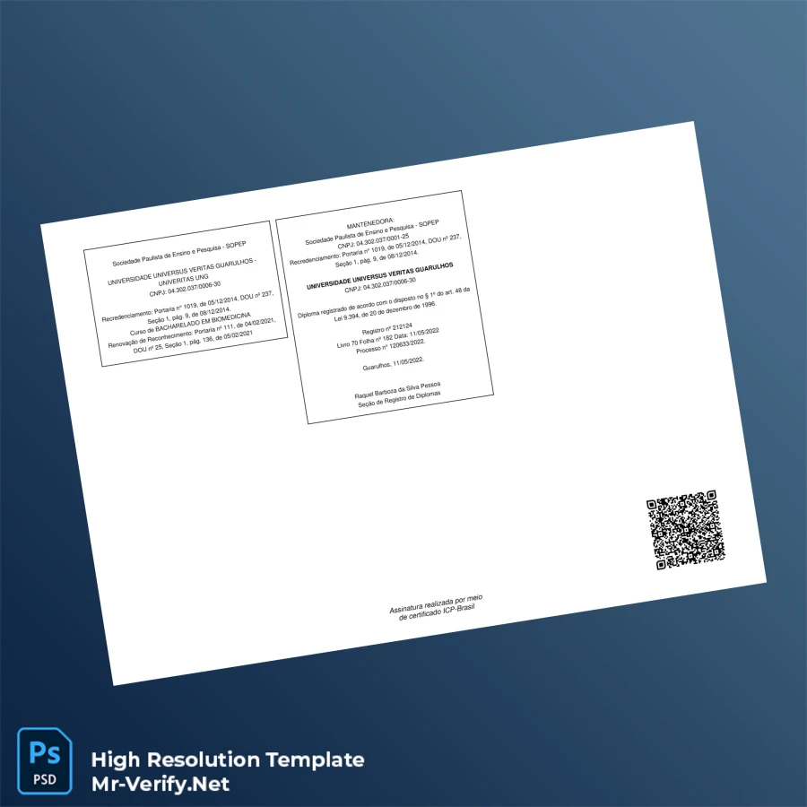 Brazil Universidade Univers Veritas Guarulhos Bachelor of Science in Biomedicine Template – Fully Editable & Print-Ready 2 Page Brazil Universidade Univers Veritas Guarulhos Bachelor of Science in Biomedicine Template – Fully Editable & Print-Ready 2 Page