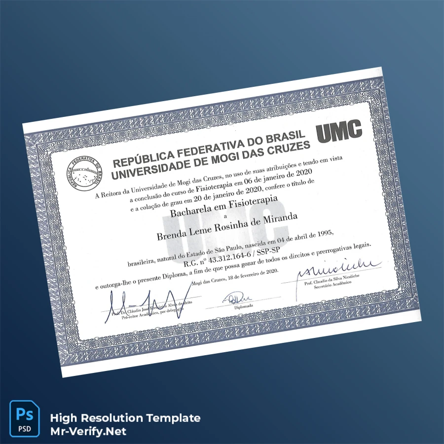 Brazil Universidade de Mogi das Cruzes Bachelor of Science in Physiotherapy Template – Fully Editable & Print-Ready Brazil Universidade de Mogi das Cruzes Bachelor of Science in Physiotherapy Template – Fully Editable & Print-Ready