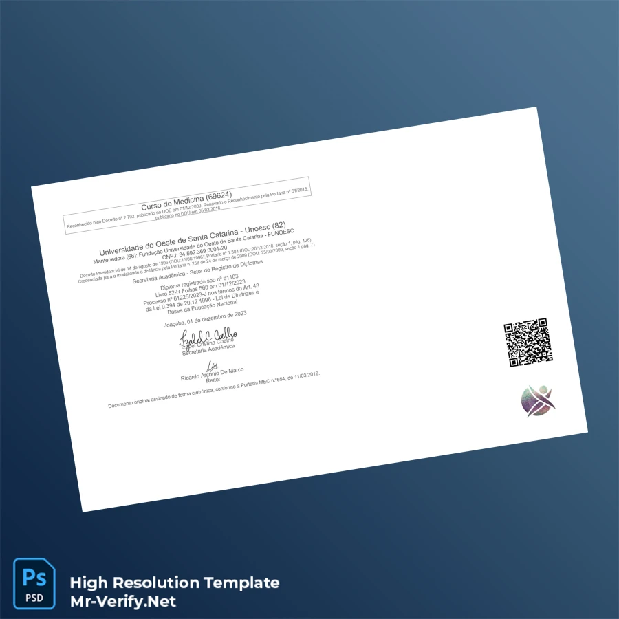 Brazil Universidade do Oeste de Santa Catarina Bachelor of Medicine Diploma – Fully Editable High Resolution 2 Page Brazil Universidade do Oeste de Santa Catarina Bachelor of Medicine Diploma – Fully Editable High Resolution 2 Page