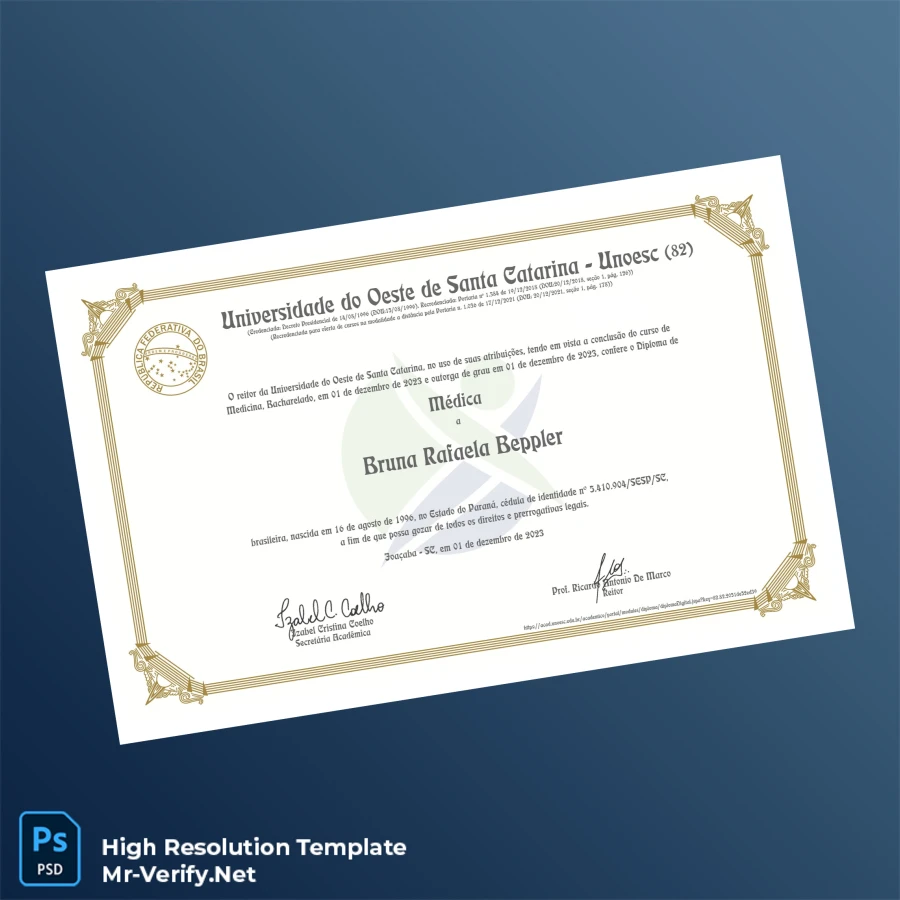 Brazil Universidade do Oeste de Santa Catarina Bachelor of Medicine Diploma – Fully Editable High Resolution 2 Page Brazil Universidade do Oeste de Santa Catarina Bachelor of Medicine Diploma – Fully Editable High Resolution 2 Page