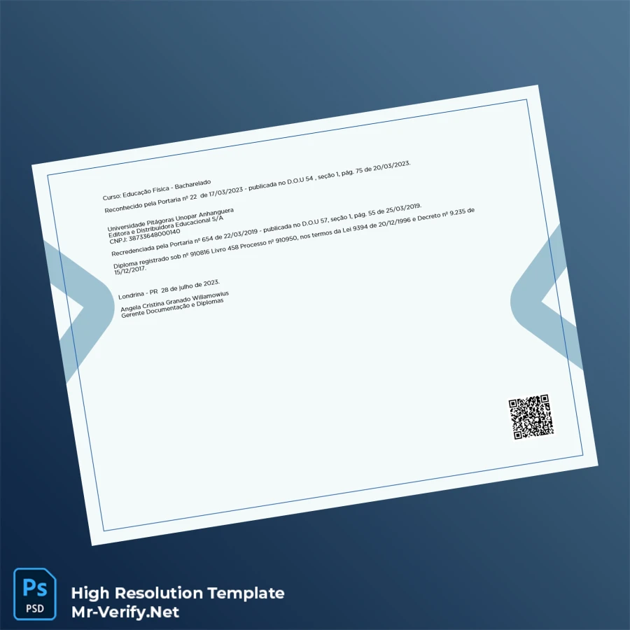 Brazil University Pitágoras Unopar Bachelor of Physical Education Template – Fully Editable & Print-Ready 2 Page Brazil University Pitágoras Unopar Bachelor of Physical Education Template – Fully Editable & Print-Ready 2 Page