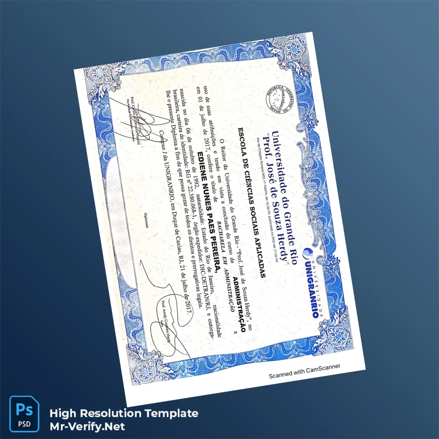 Brazil University of Grande Rio Bachelor’s Degree in Administration – Fully Editable & High Resolution 2 Page Brazil University of Grande Rio Bachelor’s Degree in Administration – Fully Editable & High Resolution 2 Page