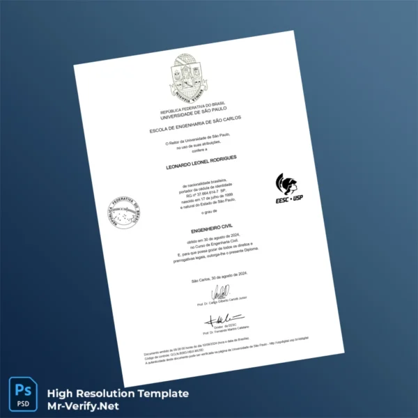 Brazil University of São Paulo Bachelor of Civil Engineering Template – Fully Editable & Print-Ready 2 Page Brazil University of São Paulo Bachelor of Civil Engineering Template – Fully Editable & Print-Ready 2 Page