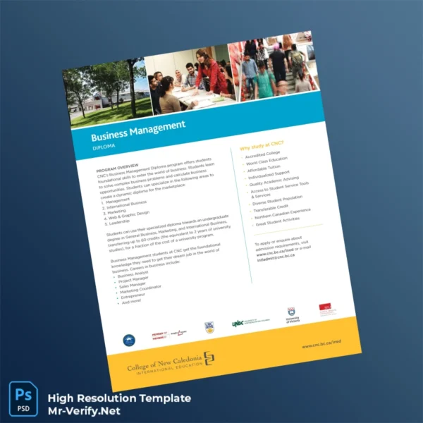Canada College of New Caledonia Business Management Diploma Template – Fully Editable & Print-Ready 2 Page Canada College of New Caledonia Business Management Diploma Template – Fully Editable & Print-Ready 2 Page