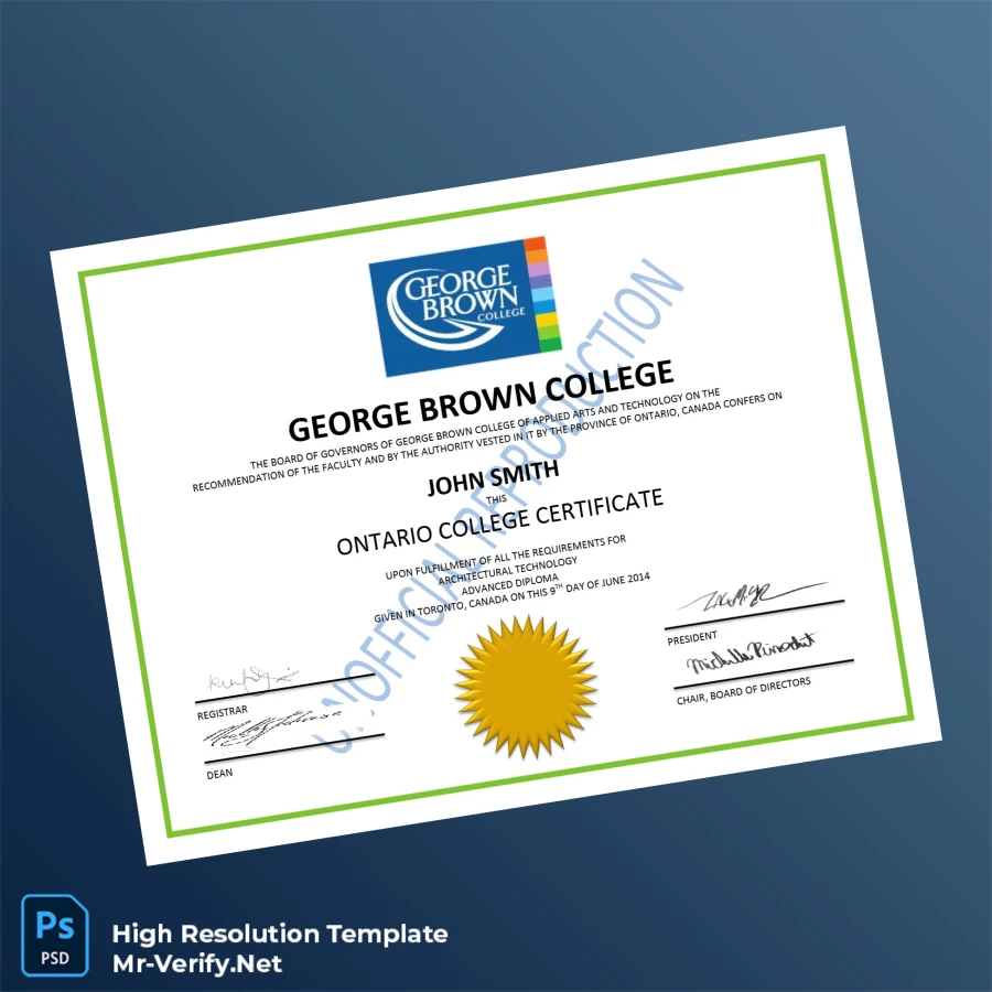 Canada George Brown College Ontario College Certificate Template – Fully Editable & High Resolution Canada George Brown College Ontario College Certificate Template – Fully Editable & High Resolution