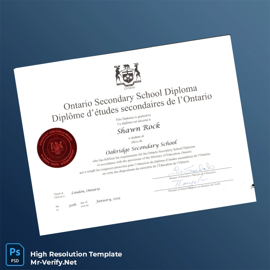 Canada Oakridge Secondary School Ontario Secondary School Diploma – Fully Editable Print-Ready Canada Oakridge Secondary School Ontario Secondary School Diploma – Fully Editable Print-Ready
