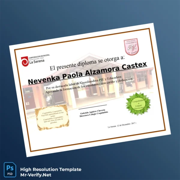 Chile Colegio Coquimbito Diploma of Recognition – Fully Editable & Print-Ready 2 Page Chile Colegio Coquimbito Diploma of Recognition – Fully Editable & Print-Ready 2 Page