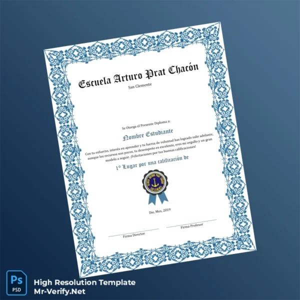 Chile Escuela Arturo Prat Chacón High School Diploma Template – Fully Editable High Resolution Chile Escuela Arturo Prat Chacón High School Diploma Template – Fully Editable High Resolution
