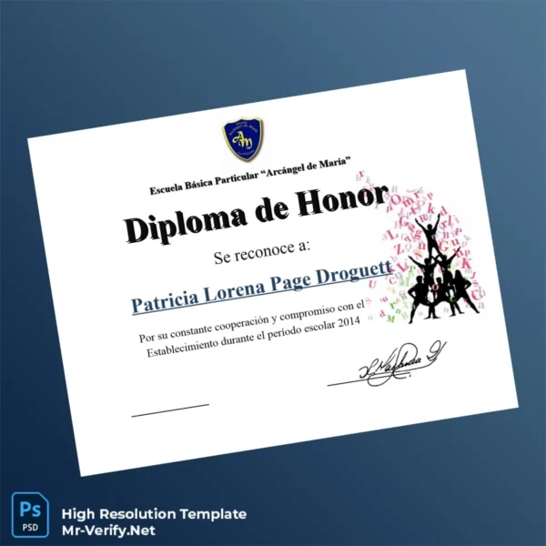 Printable Chile Escuela Básica Particular Arcángel de María Honor Diploma Template Image Preview - PrintDocs