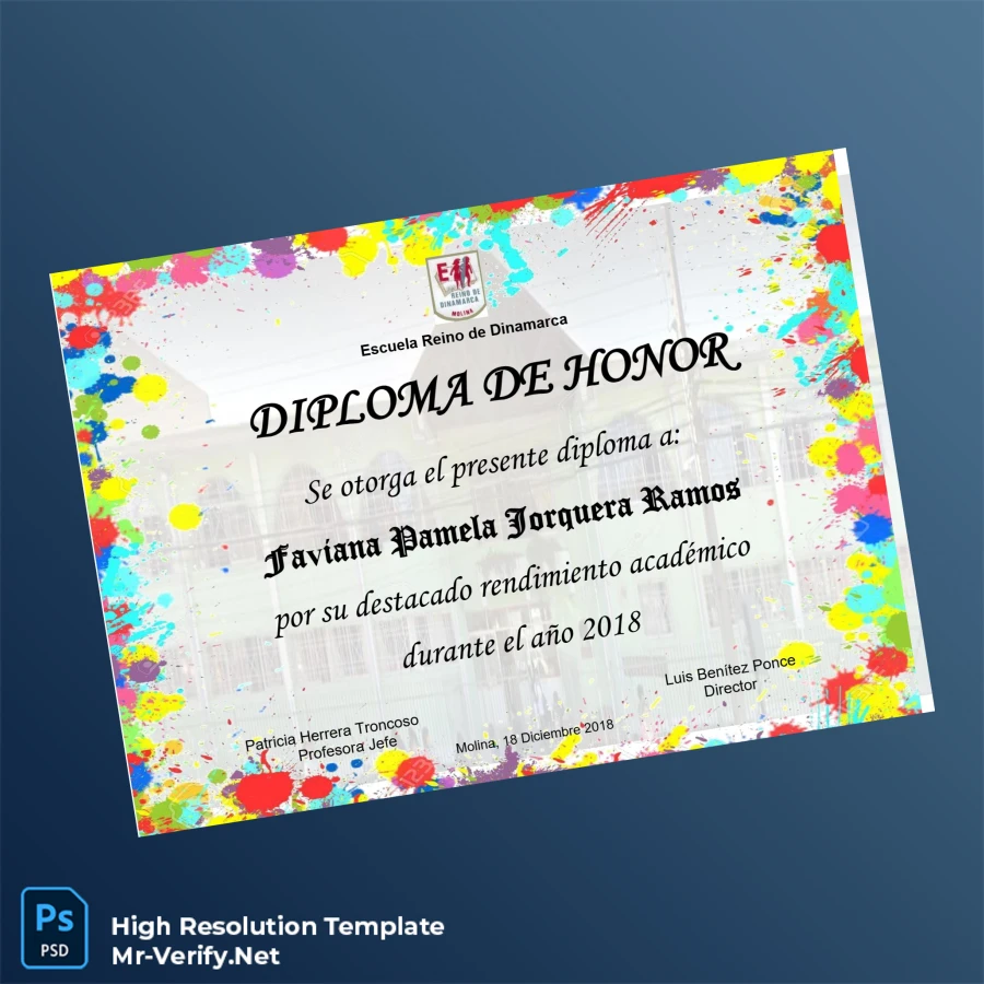 Chile Escuela Reino de Dinamarca Honor Diploma Template – Fully Editable & Print-Ready 2 Page Chile Escuela Reino de Dinamarca Honor Diploma Template – Fully Editable & Print-Ready 2 Page