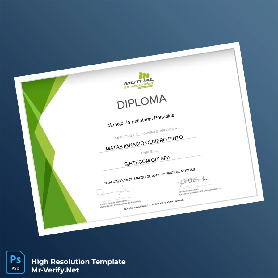 Chile Sirtecom GIT SPA Diploma in Portable Extinguisher Management – Fully Editable High Resolution Chile Sirtecom GIT SPA Diploma in Portable Extinguisher Management – Fully Editable High Resolution