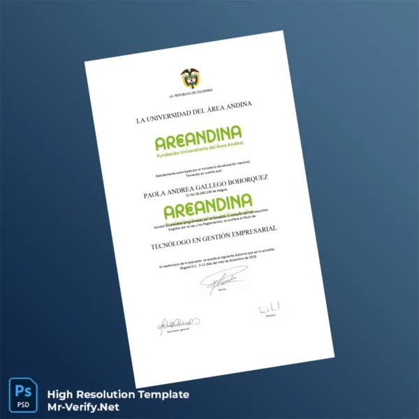 Colombia Areandina University Technologist in Business Management Diploma – Fully Editable & Print-Ready Colombia Areandina University Technologist in Business Management Diploma – Fully Editable & Print-Ready