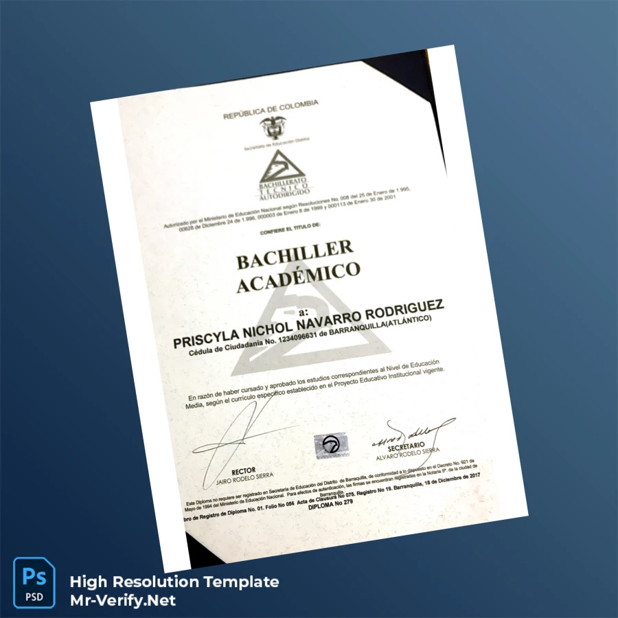 Colombia Barranquilla Technical High School Academic Bachelor Diploma Template – Fully Editable (High Resolution) 2 Page Colombia Barranquilla Technical High School Academic Bachelor Diploma Template – Fully Editable (High Resolution) 2 Page