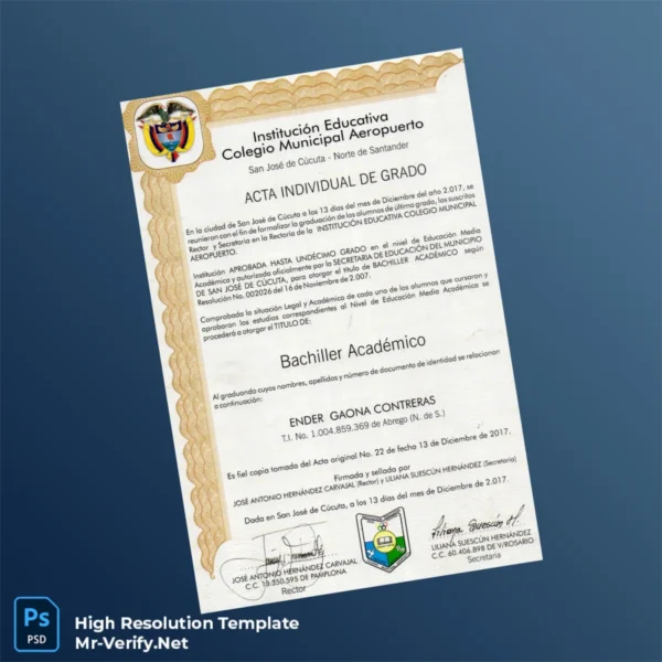 Colombia Colegio Municipal Aeropuerto High School Diploma – Fully Editable & Print-Ready Colombia Colegio Municipal Aeropuerto High School Diploma – Fully Editable & Print-Ready