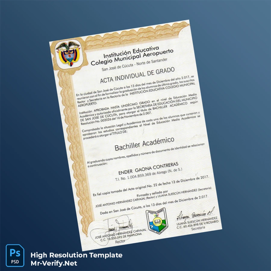 Colombia Colegio Municipal Aeropuerto High School Diploma – Fully Editable & Print-Ready Colombia Colegio Municipal Aeropuerto High School Diploma – Fully Editable & Print-Ready
