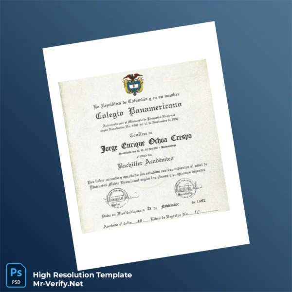 Colombia Colegio Panamericano Bachelor Certificate – Fully Editable & Print-Ready Colombia Colegio Panamericano Bachelor Certificate – Fully Editable & Print-Ready