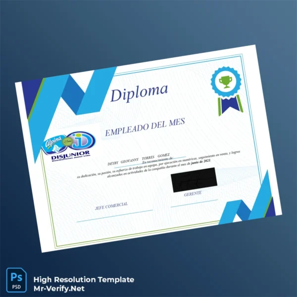 Colombia Disijunior Employee of the Month Diploma – Fully Editable & Print-Ready Colombia Disijunior Employee of the Month Diploma – Fully Editable & Print-Ready
