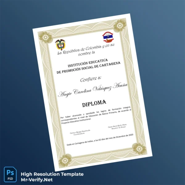Colombia Educational Institution for Social Promotion of Cartagena Diploma Certificate – Fully Editable High Resolution Colombia Educational Institution for Social Promotion of Cartagena Diploma Certificate – Fully Editable High Resolution