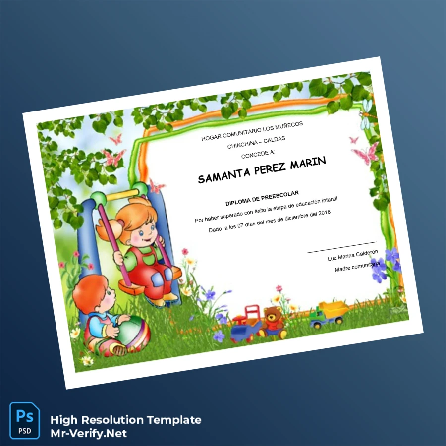 Colombia Hogar Comunitario Los Muñecos Preschool Diploma Template – Fully Editable & Print-Ready 2 Page Colombia Hogar Comunitario Los Muñecos Preschool Diploma Template – Fully Editable & Print-Ready 2 Page