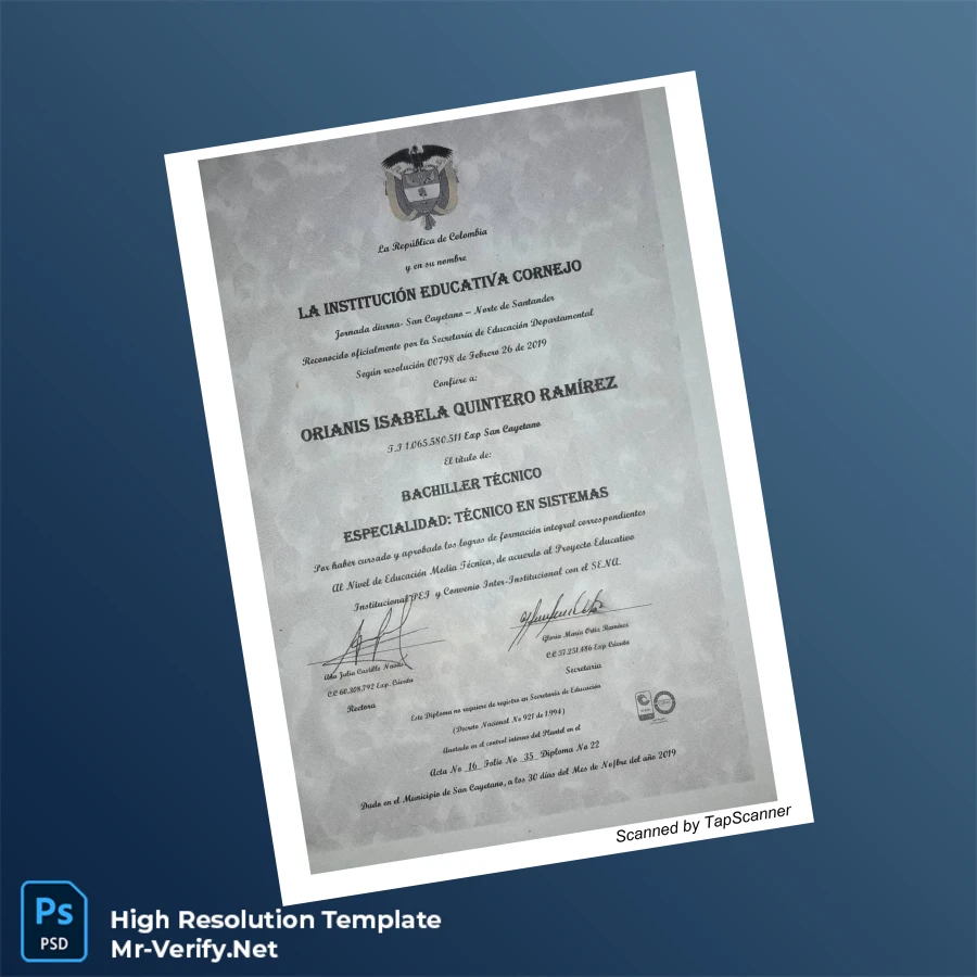 Colombia Institución Educativa Cornejo Technical Bachelor Diploma – Fully Editable High Resolution Colombia Institución Educativa Cornejo Technical Bachelor Diploma – Fully Editable High Resolution