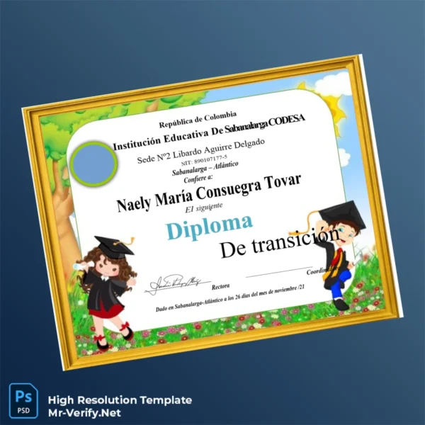 Colombia Institución Educativa De Sabanalarga CODESA Transition Diploma – Fully Editable Print-Ready Template