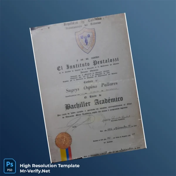 Colombia Instituto Pestalozzi High School Diploma Template – Fully Editable & Print-Ready Colombia Instituto Pestalozzi High School Diploma Template – Fully Editable & Print-Ready