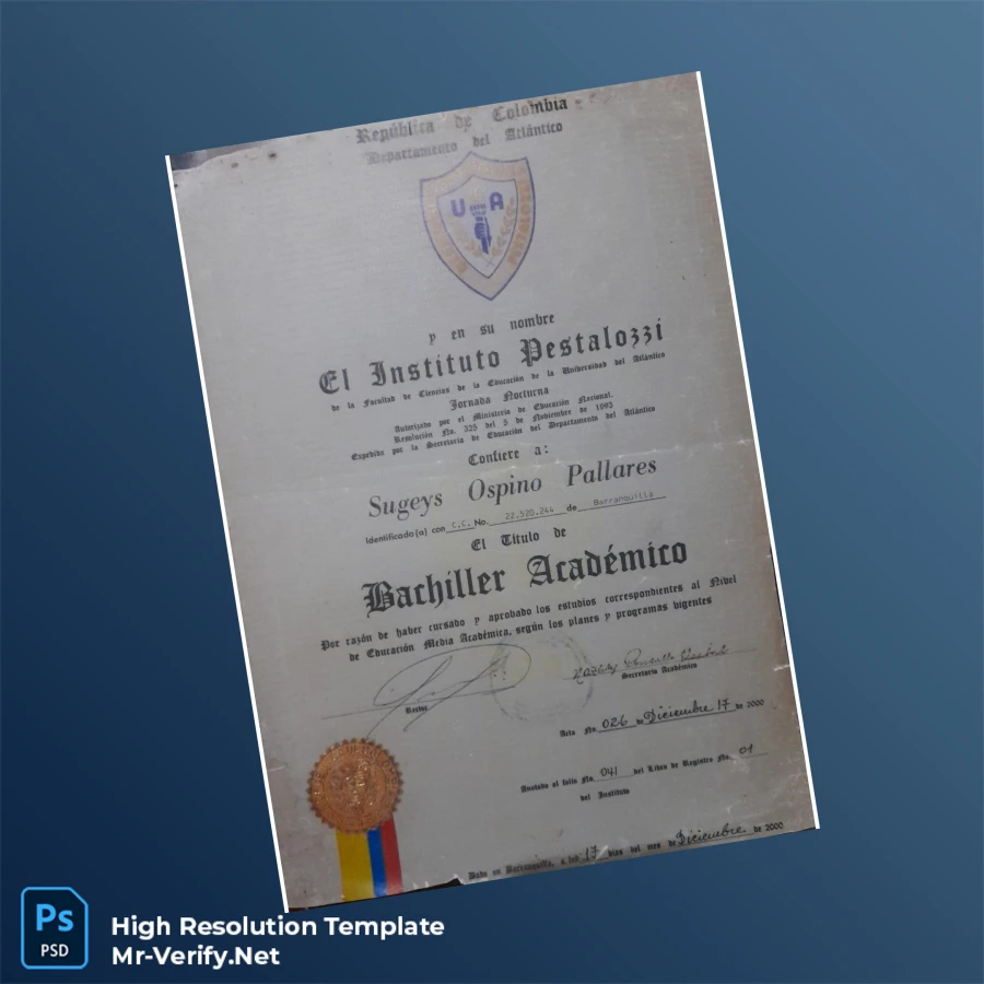 Colombia Instituto Pestalozzi High School Diploma Template – Fully Editable & Print-Ready Colombia Instituto Pestalozzi High School Diploma Template – Fully Editable & Print-Ready