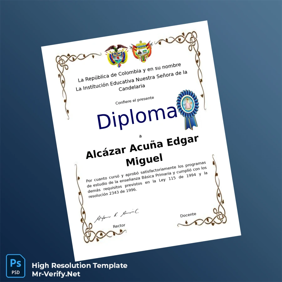 Colombia Nuestra Señora de la Candelaria Basic Primary Diploma – Fully Editable & Print-Ready 2 Page Colombia Nuestra Señora de la Candelaria Basic Primary Diploma – Fully Editable & Print-Ready 2 Page