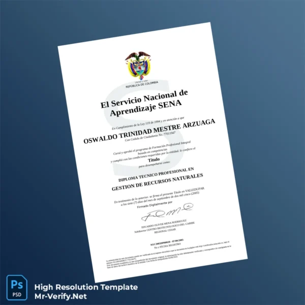Colombia Servicio Nacional de Aprendizaje SENA Diploma in Natural Resource Management – Fully Editable & Print-Ready Colombia Servicio Nacional de Aprendizaje SENA Diploma in Natural Resource Management – Fully Editable & Print-Ready