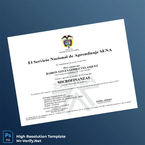 Colombia Servicio Nacional de Aprendizaje SENA Microfinance Diploma – Fully Editable & Print-Ready Colombia Servicio Nacional de Aprendizaje SENA Microfinance Diploma – Fully Editable & Print-Ready