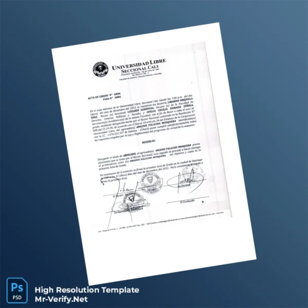 Colombia Universidad Libre Bachelor of Laws Diploma – Fully Editable & Print-Ready 2 Page Colombia Universidad Libre Bachelor of Laws Diploma – Fully Editable & Print-Ready 2 Page