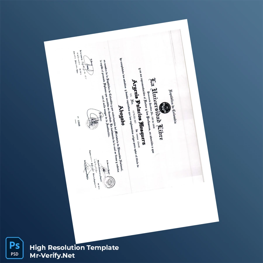 Colombia Universidad Libre Bachelor of Laws Diploma – Fully Editable & Print-Ready 2 Page Colombia Universidad Libre Bachelor of Laws Diploma – Fully Editable & Print-Ready 2 Page