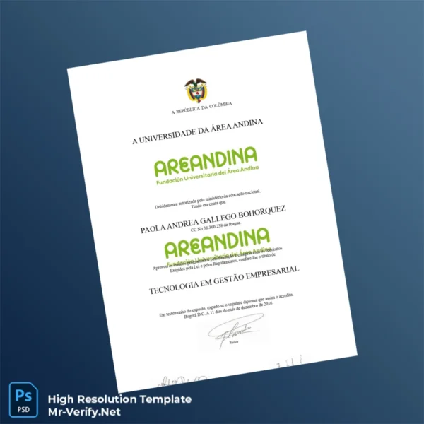 Colombia University of the Area Andina Associate Degree in Business Management – Fully Editable High Resolution Colombia University of the Area Andina Associate Degree in Business Management – Fully Editable High Resolution