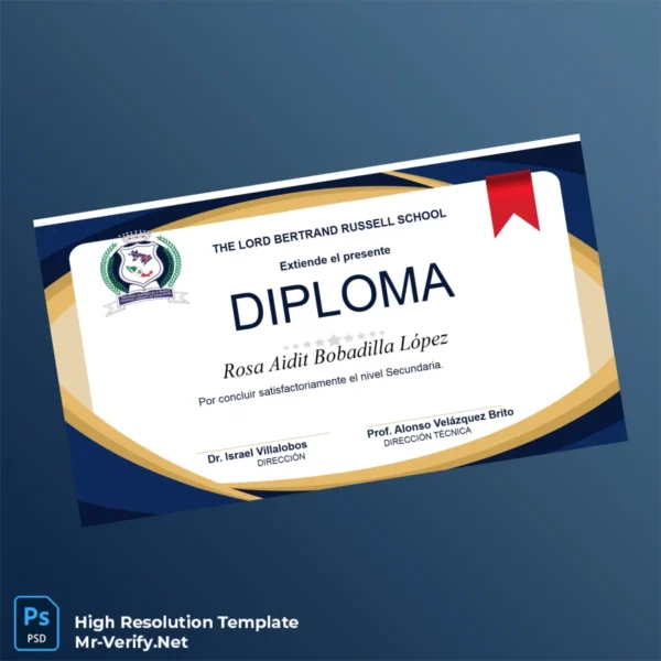 Costa Rica Lord Bertrand Russell School Secondary Diploma – Fully Editable & Print-Ready Costa Rica Lord Bertrand Russell School Secondary Diploma – Fully Editable & Print-Ready