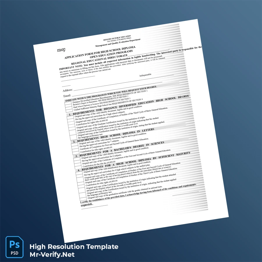 Costa Rica Ministry of Public Education High School Diploma – Fully Editable & High Resolution 3 Page Costa Rica Ministry of Public Education High School Diploma – Fully Editable & High Resolution 3 Page