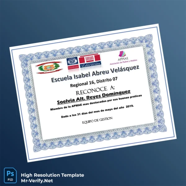 Dominican Republic Escuela Isabel Abreu Velásquez Recognition Diploma – Fully Editable & High Resolution 5 Page Dominican Republic Escuela Isabel Abreu Velásquez Recognition Diploma – Fully Editable & High Resolution 5 Page