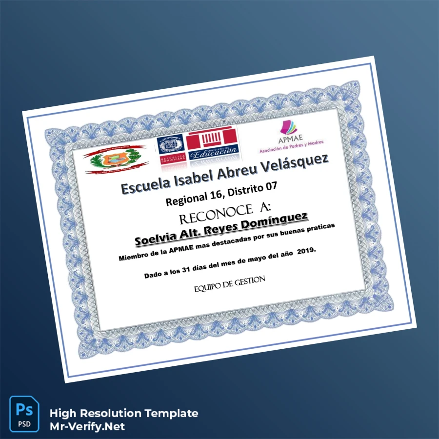 Dominican Republic Escuela Isabel Abreu Velásquez Recognition Diploma – Fully Editable & High Resolution 5 Page Dominican Republic Escuela Isabel Abreu Velásquez Recognition Diploma – Fully Editable & High Resolution 5 Page