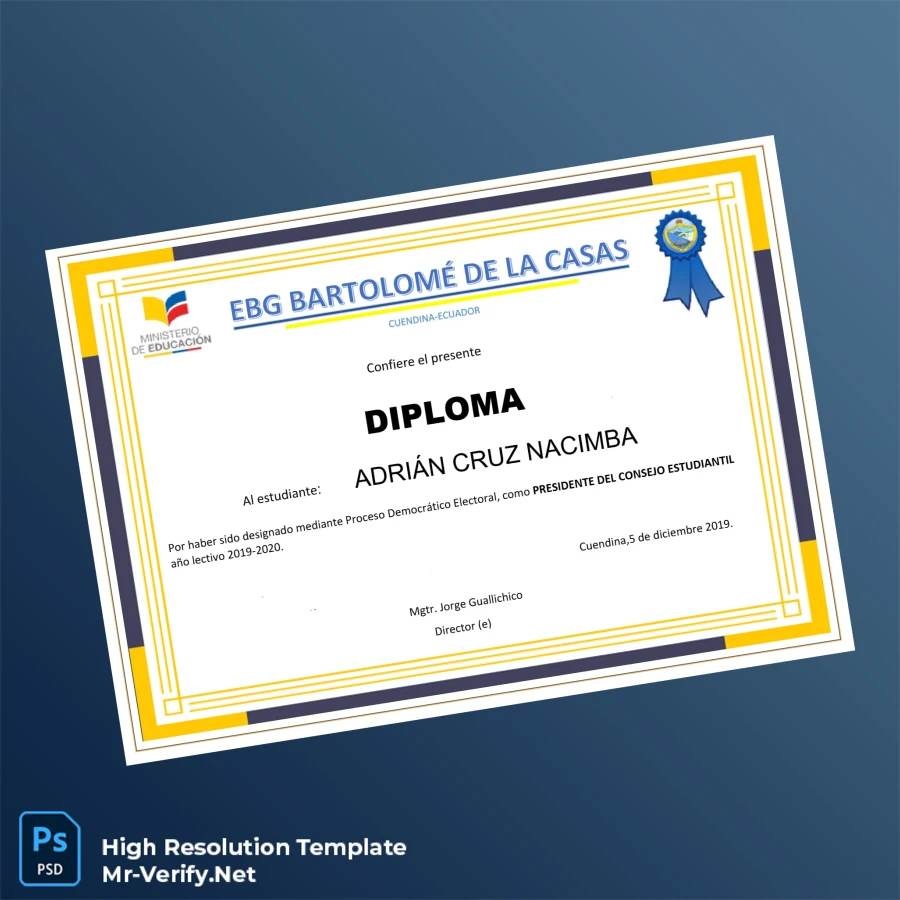 Ecuador EBG Bartolomé de las Casas Student Council President Diploma – Fully Editable & Print-Ready 3 Page Ecuador EBG Bartolomé de las Casas Student Council President Diploma – Fully Editable & Print-Ready 3 Page