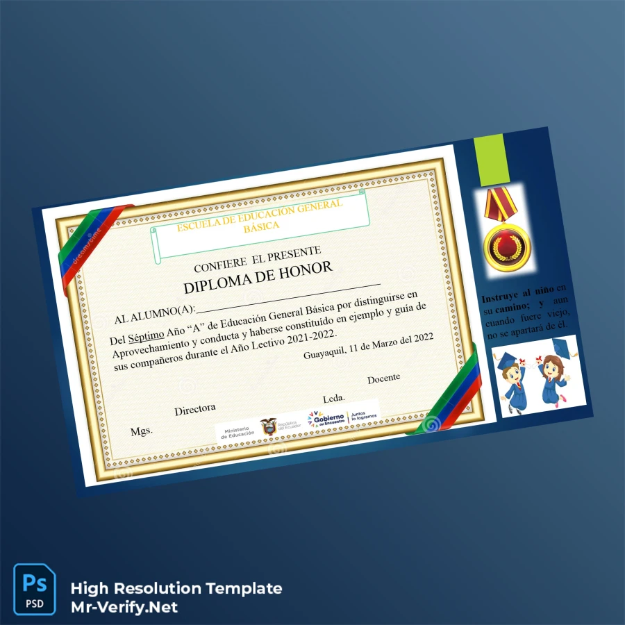Ecuador Escuela de Educación General Básica Seventh Year Diploma – Fully Editable & Print-Ready 3 Page Ecuador Escuela de Educación General Básica Seventh Year Diploma – Fully Editable & Print-Ready 3 Page