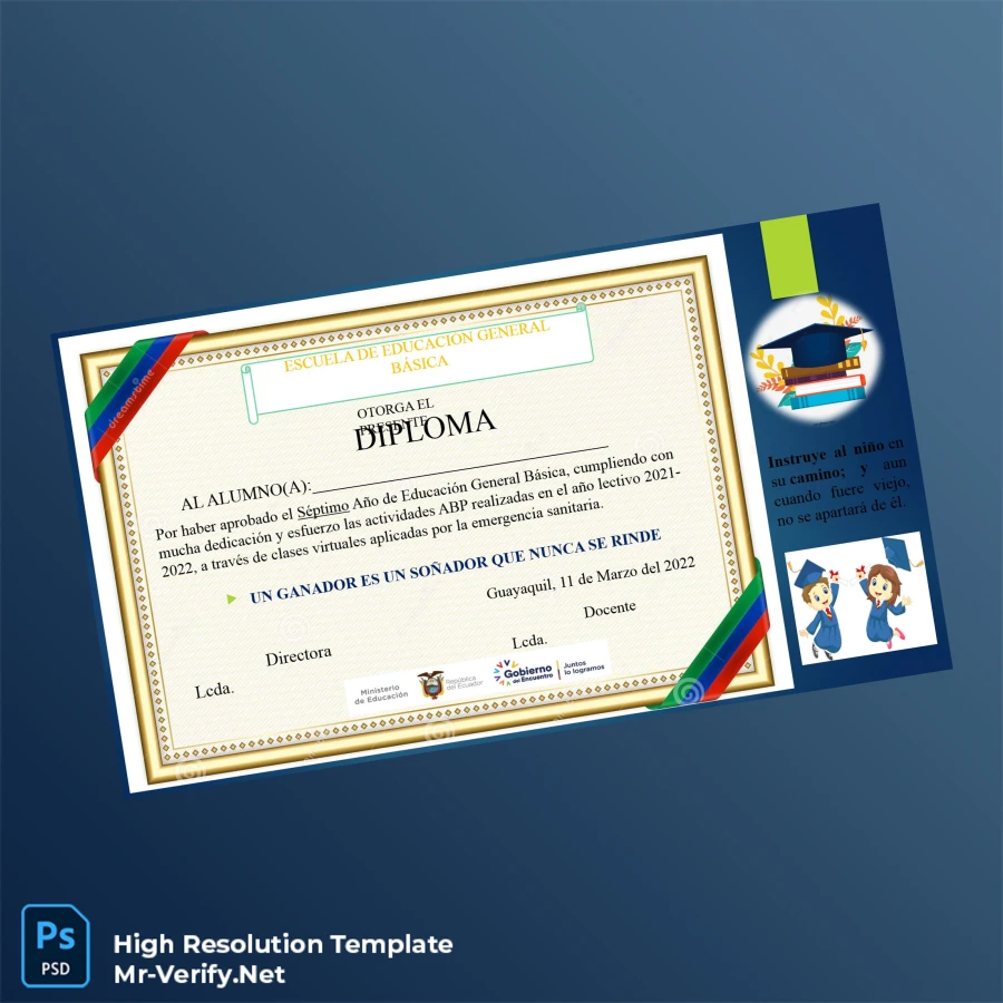 Ecuador Escuela de Educación General Básica Seventh Year Diploma – Fully Editable & Print-Ready 3 Page Ecuador Escuela de Educación General Básica Seventh Year Diploma – Fully Editable & Print-Ready 3 Page