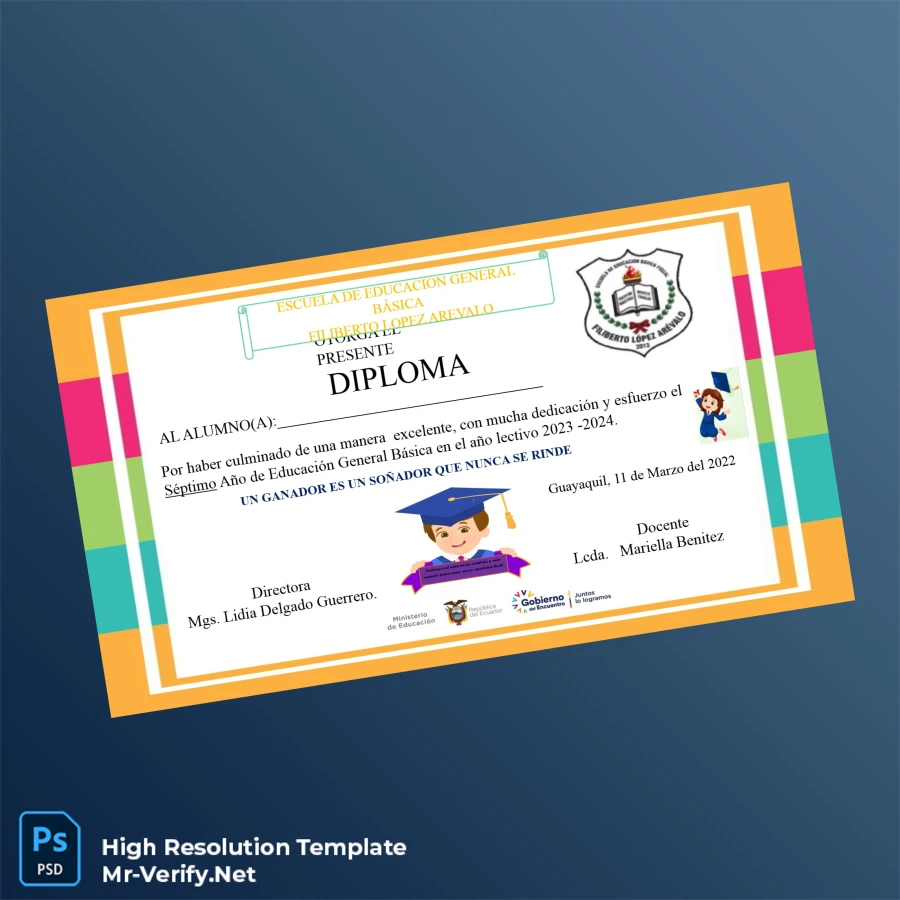 Ecuador Escuela de Educación General Básica Seventh Year Diploma – Fully Editable & Print-Ready 3 Page Ecuador Escuela de Educación General Básica Seventh Year Diploma – Fully Editable & Print-Ready 3 Page