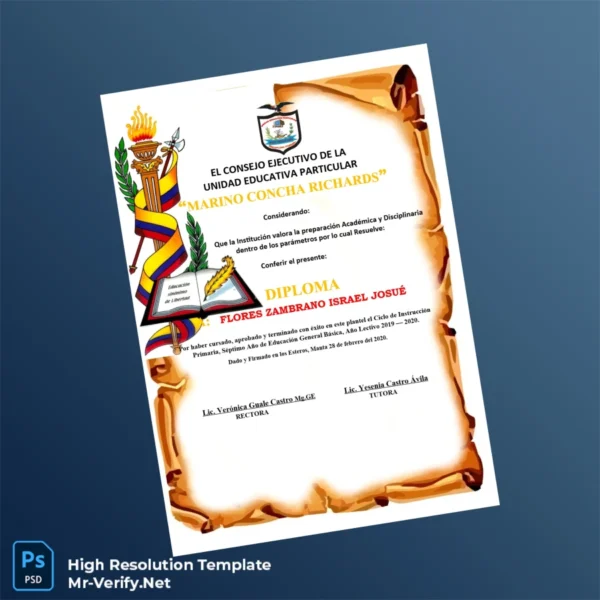 Ecuador Marino Concha Richards Diploma Template – Fully Editable & Print-Ready 4 Page Ecuador Marino Concha Richards Diploma Template – Fully Editable & Print-Ready 4 Page