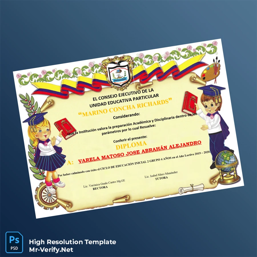 Ecuador Marino Concha Richards Diploma in Initial Education 2019-2020 – Fully Editable High Resolution Ecuador Marino Concha Richards Diploma in Initial Education 2019-2020 – Fully Editable High Resolution