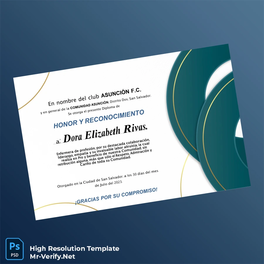 El Salvador Asuncion F.C. Honor and Recognition Diploma – Fully Editable High Resolution El Salvador Asuncion F.C. Honor and Recognition Diploma – Fully Editable High Resolution