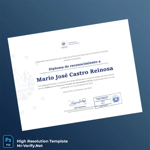 Printable El Salvador Centro Escolar Profesora María Lidia de Mendoza Diploma of Recognition Image Preview - PrintDocs