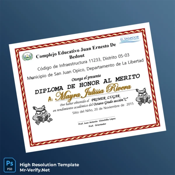 El Salvador Complejo Educativo Juan Ernesto de Bedout Honor Diploma Template – Fully Editable & Print-Ready 3 Page El Salvador Complejo Educativo Juan Ernesto de Bedout Honor Diploma Template – Fully Editable & Print-Ready 3 Page