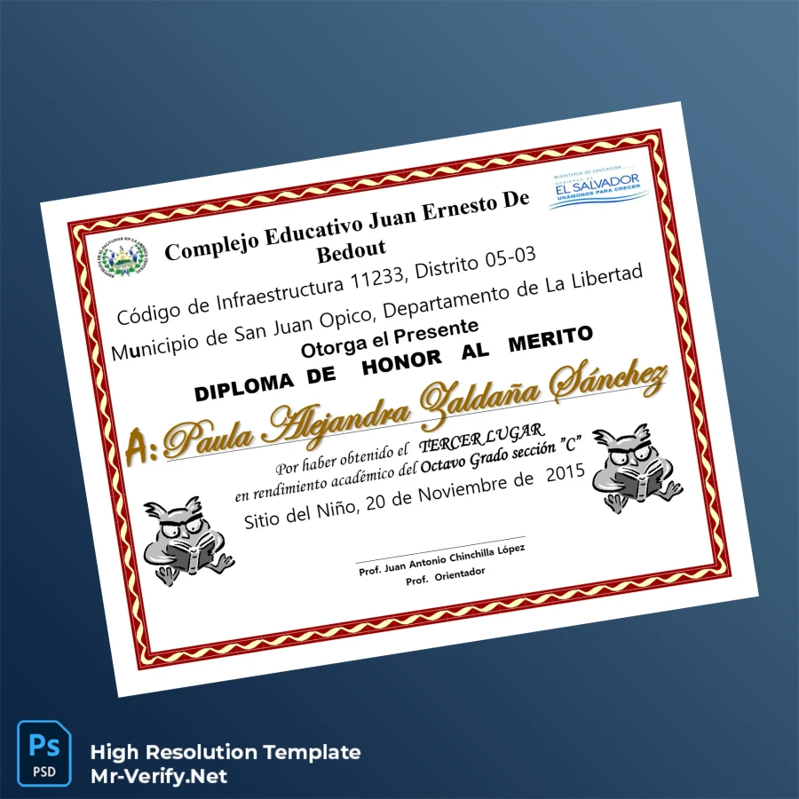 El Salvador Complejo Educativo Juan Ernesto de Bedout Honor Diploma Template – Fully Editable & Print-Ready 3 Page El Salvador Complejo Educativo Juan Ernesto de Bedout Honor Diploma Template – Fully Editable & Print-Ready 3 Page