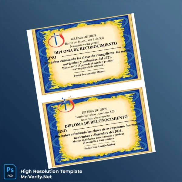 El Salvador Iglesia de Dios Diploma of Recognition Template – Fully Editable & Print-Ready El Salvador Iglesia de Dios Diploma of Recognition Template – Fully Editable & Print-Ready